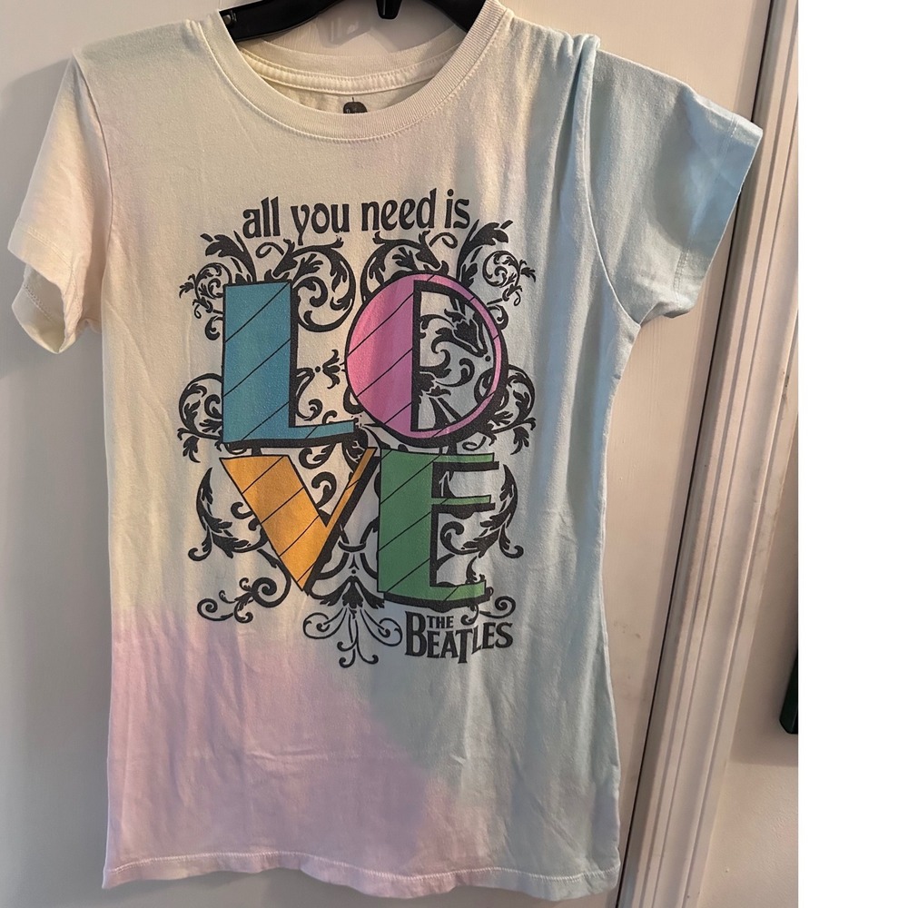 Beatles All You Need Is Love Graphic Tee Y2K Tie Dye Blue Pink Women Large